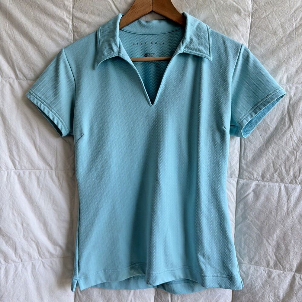 Nike Golf FitDry women's light aqua short-sleeved V-neck Polo Sz M (8-10)